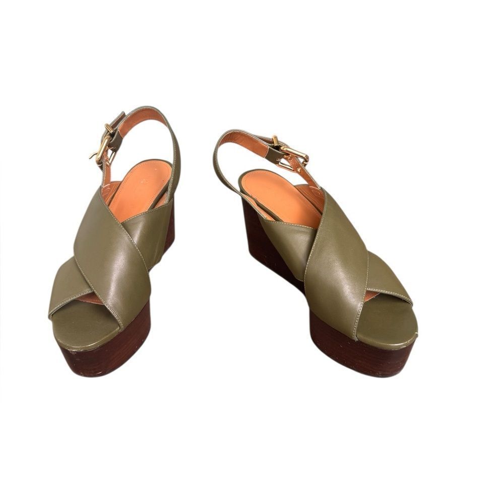 Marni Green Leather Crisscross Wedges Platform With Buckle Sandal Size 39 - Picture 5 of 16
